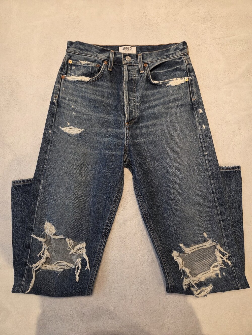 AGOLDE 90s High Rise Loose Fit Jeans Psyche Distressed Denim Size 25 - Picture 3 of 9